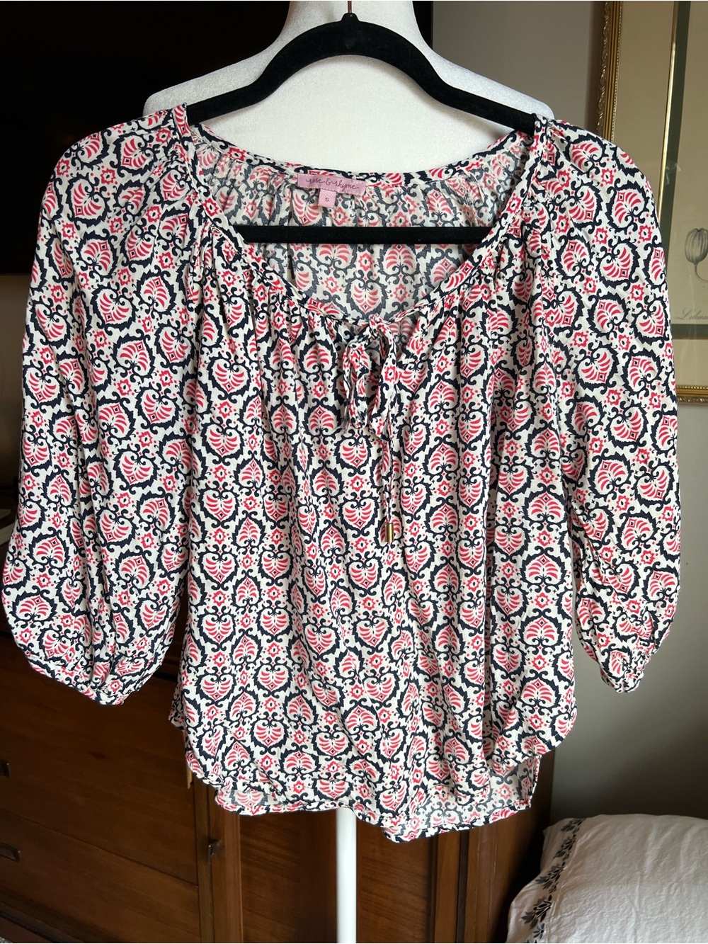 Floral Tie-Neck Peasant Blouse